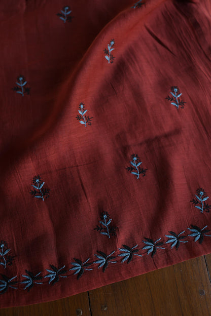 Red Multi Mul Chanderi Silk Kalamkari Unstitched Kurta Dupatta Set