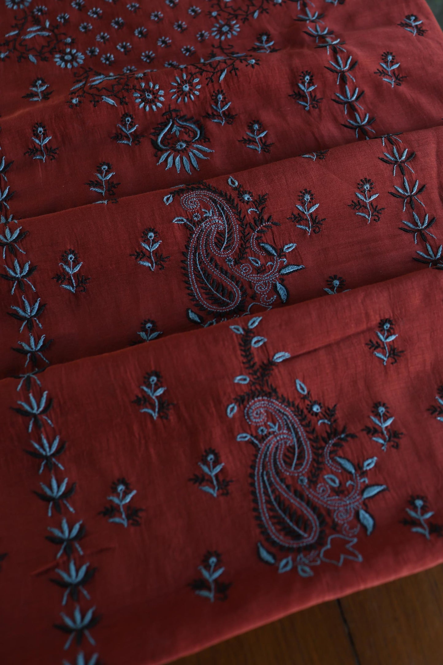 Red Multi Mul Chanderi Silk Kalamkari Unstitched Kurta Dupatta Set