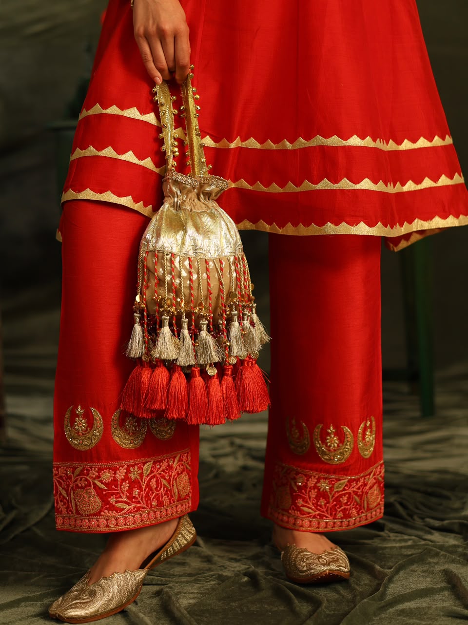 Red SICO Applique Organza Silk Chikankari Kurta Set