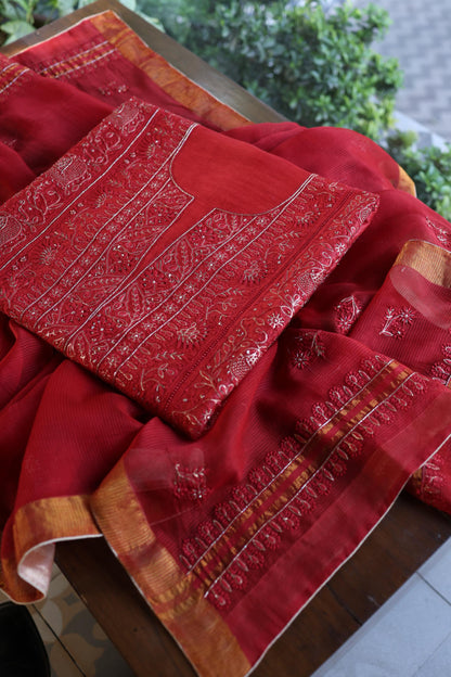 Red Shade Rasm Maheshwari Highlights Fabric