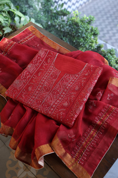 Red Shade Rasm Maheshwari Highlights Fabric