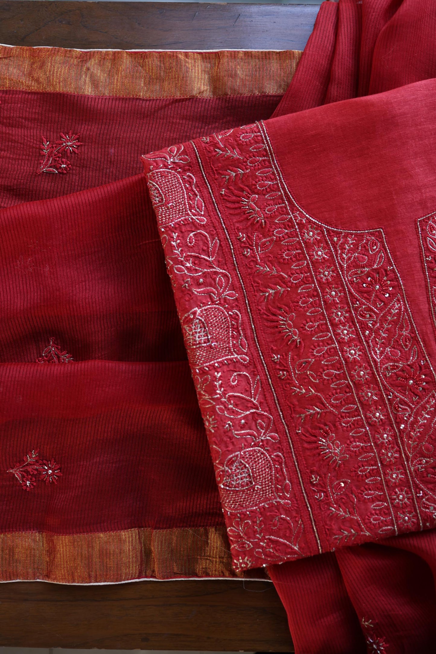 Red Shade Rasm Maheshwari Highlights Fabric