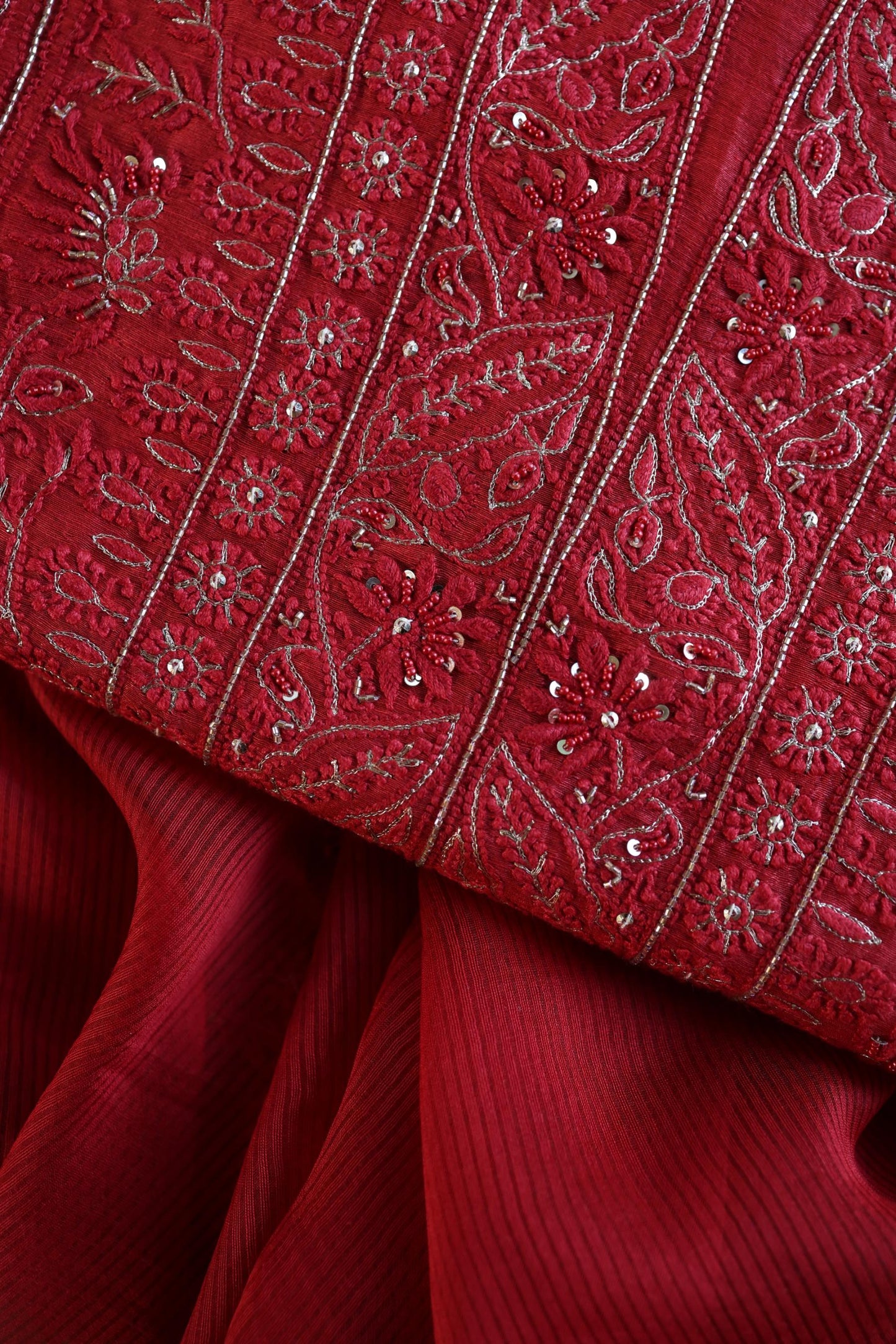 Red Shade Rasm Maheshwari Highlights Fabric