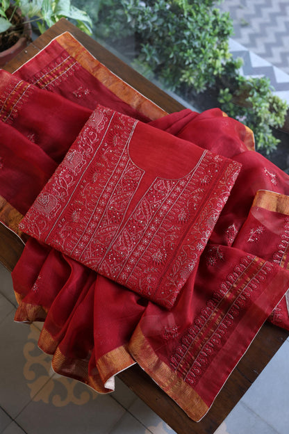 Red Shade Rasm Maheshwari Highlights Fabric