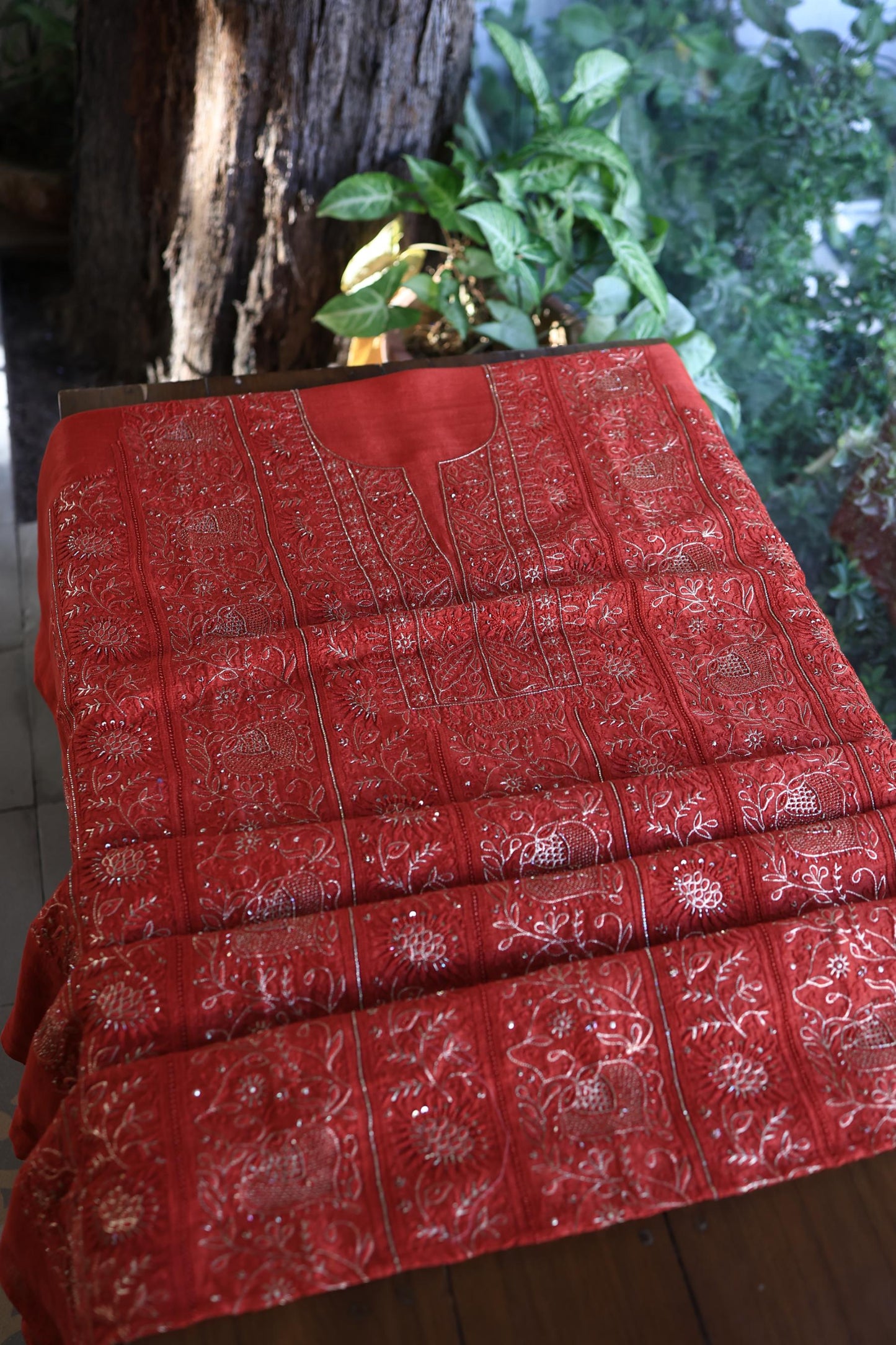 Red Shade Rasm Maheshwari Highlights Fabric