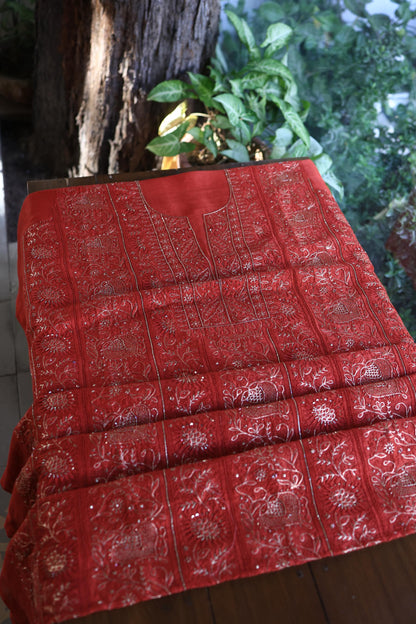 Red Shade Rasm Maheshwari Highlights Fabric