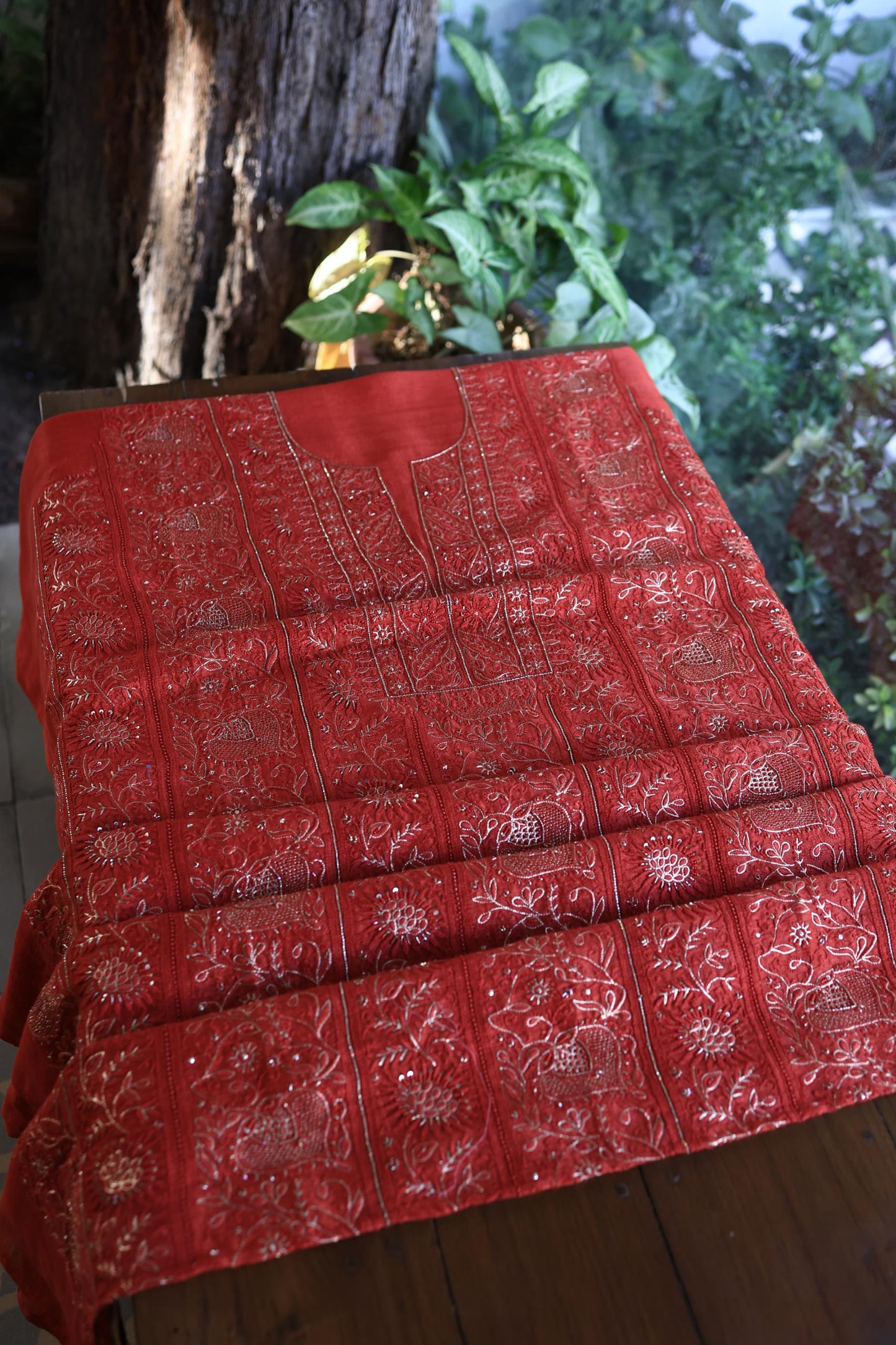 Red Shade Rasm Maheshwari Highlights Fabric
