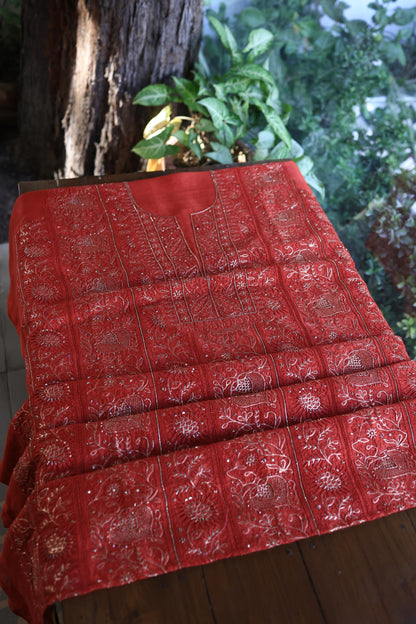 Red Shade Rasm Maheshwari Highlights Fabric