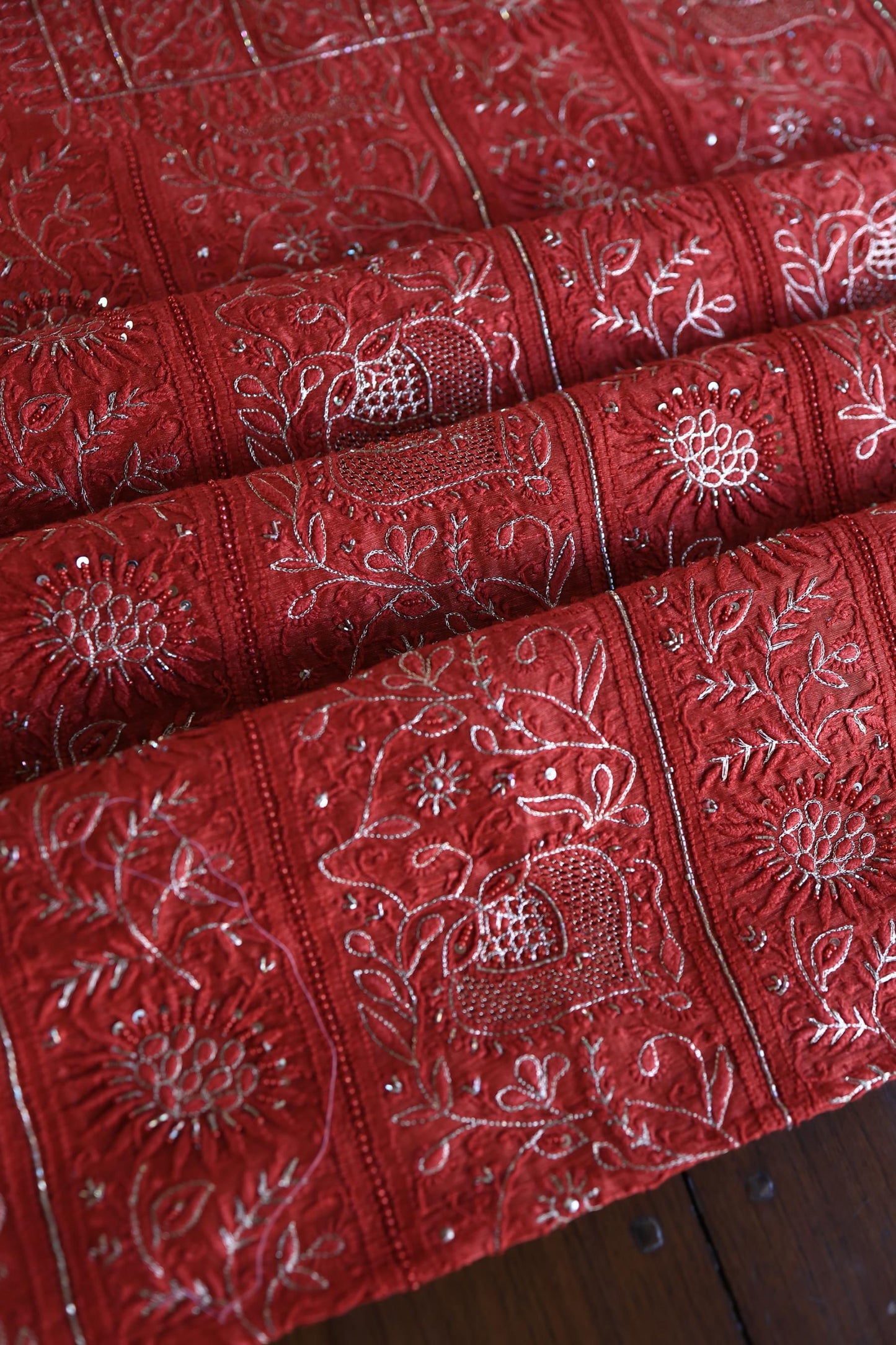 Red Shade Rasm Maheshwari Highlights Fabric
