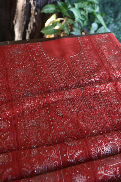 Red Shade Rasm Maheshwari Highlights Fabric