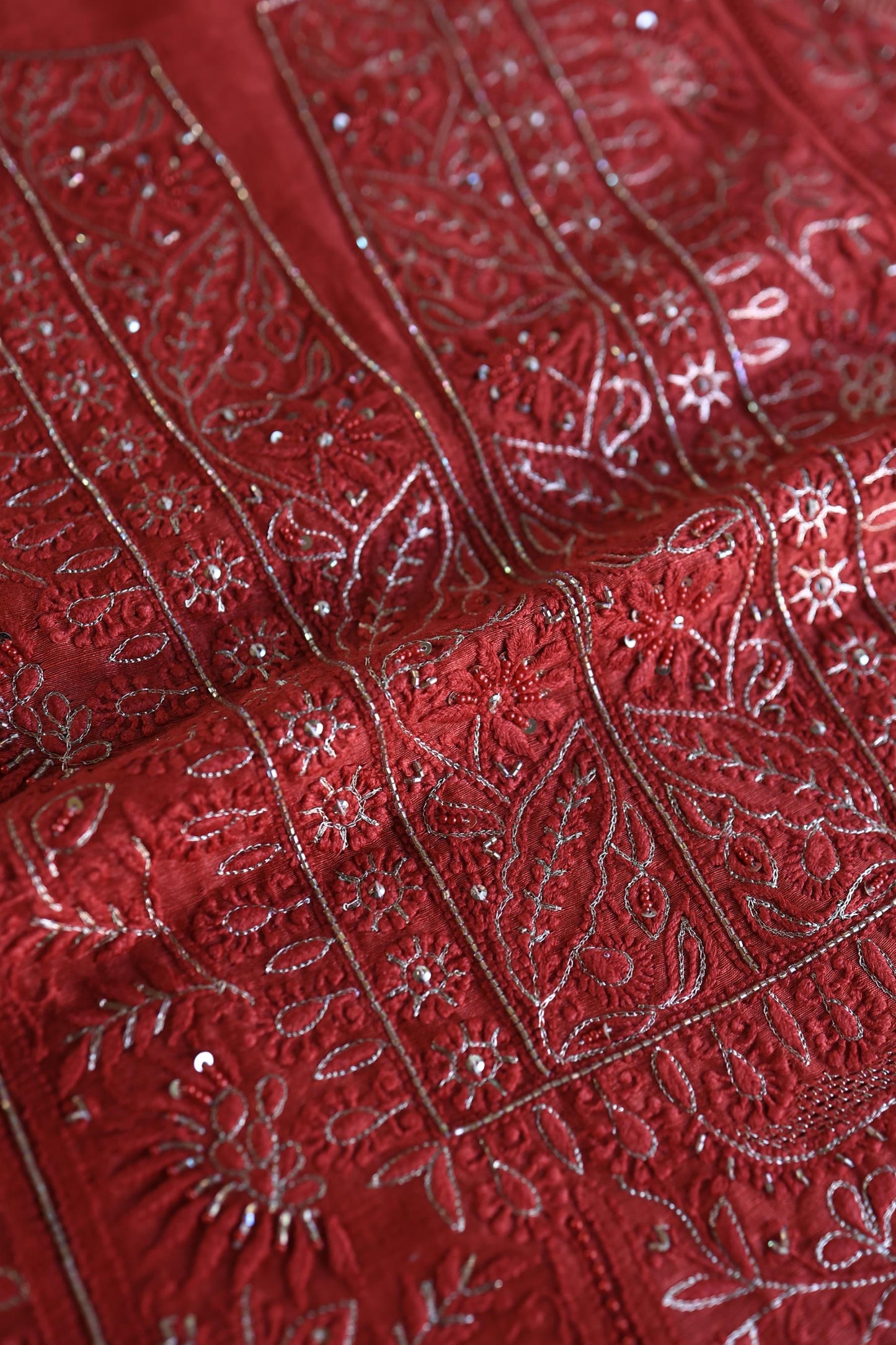 Red Shade Rasm Maheshwari Highlights Fabric