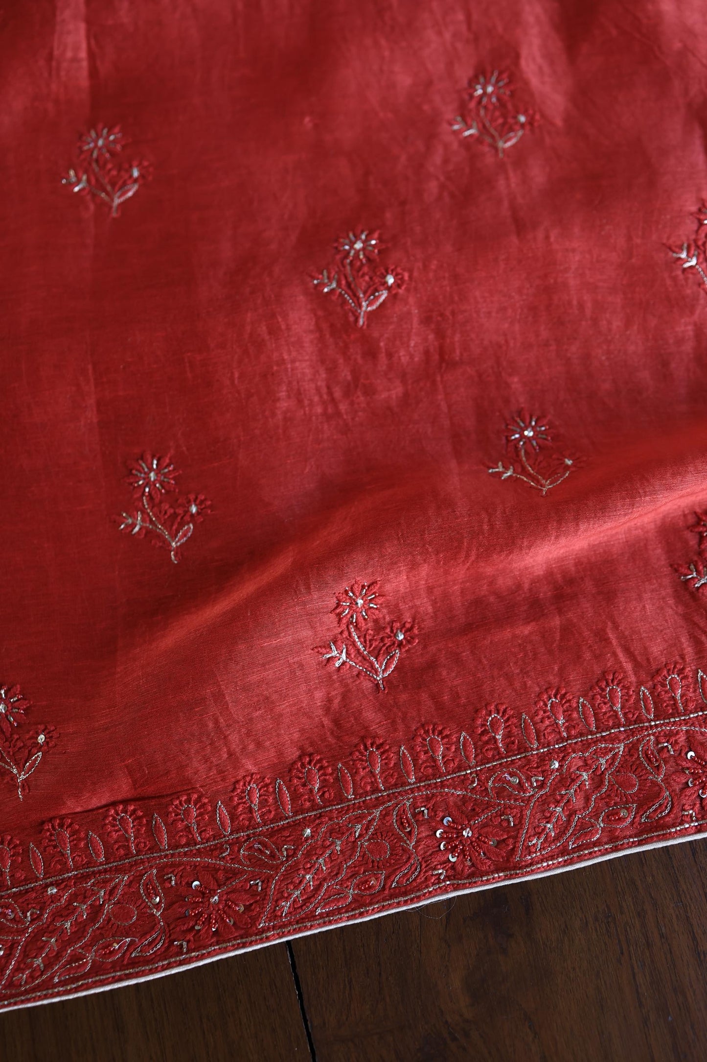 Red Shade Rasm Maheshwari Highlights Fabric