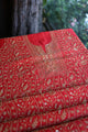 Red & Beige Shade Mal Chanderi Silk Chikankari With Sequins Unstitched Kurta Dupatta Set