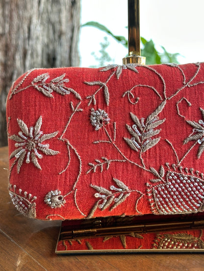 Red & Grey Chikankari With Ari Work Sling Clutch