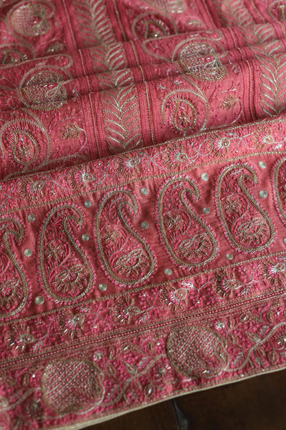 Carrot Pink Pink Moonga Silk Chikankari Unstitched Fabric