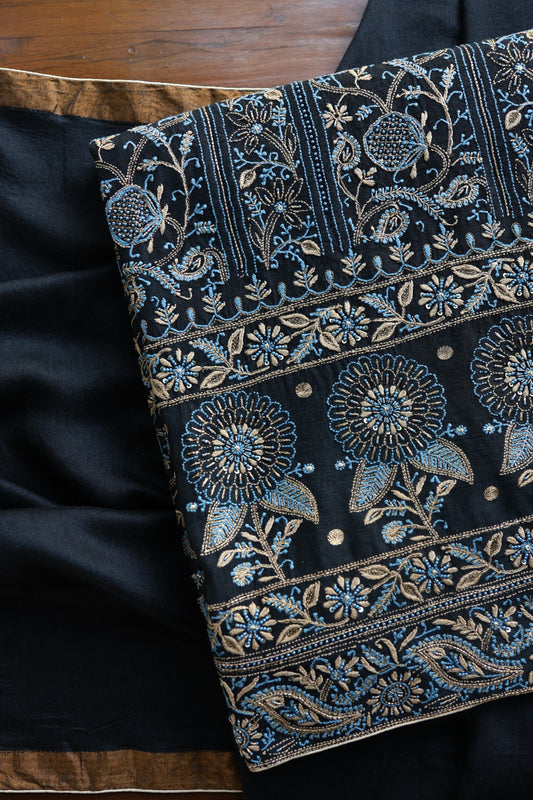 Roheen Moonga Silk Chikankari Unstitched Fabric