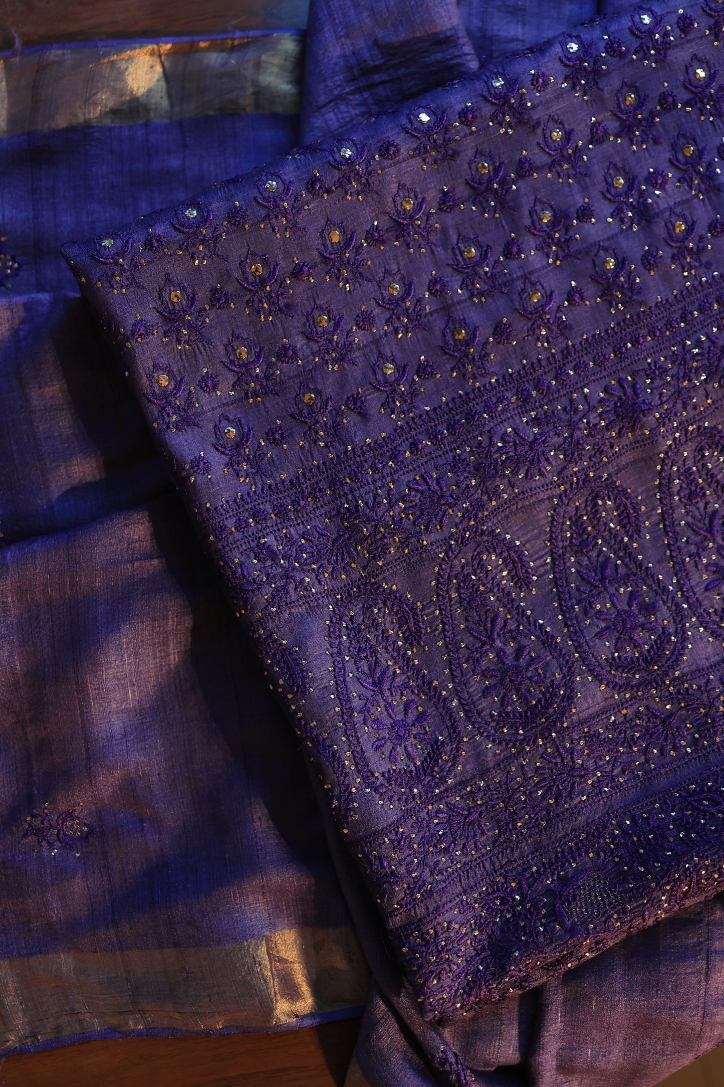 Roheen Tussar Tussar Silk Chikankari Fabric