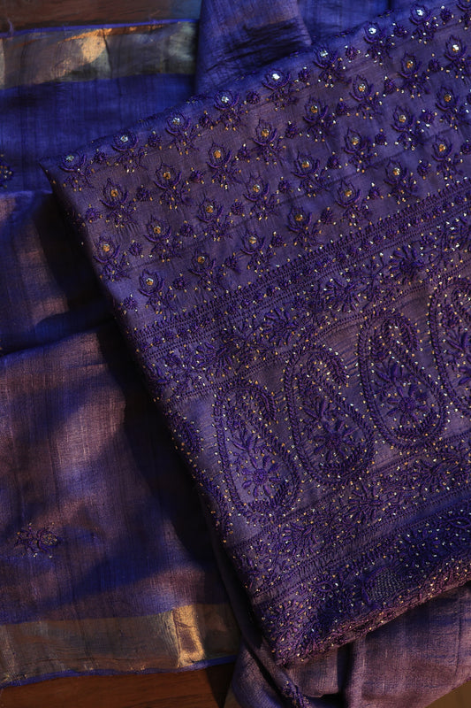 Roheen Tussar Tussar Silk Chikankari Fabric