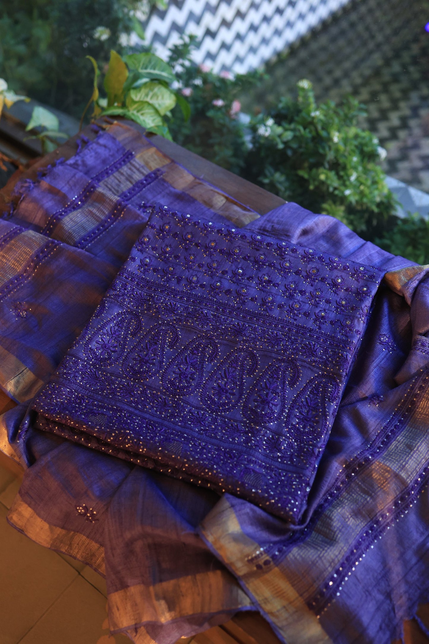 Roheen Tussar Tussar Silk Chikankari Fabric