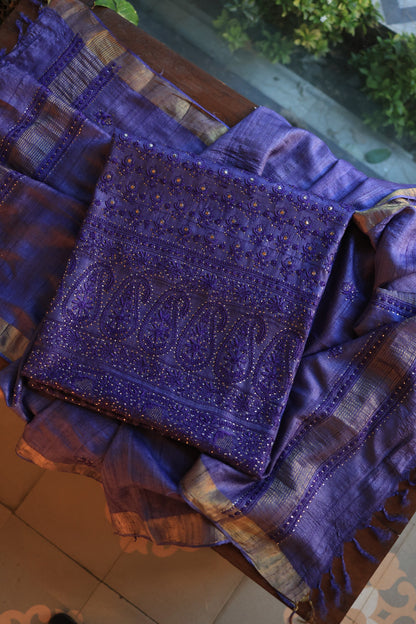 Roheen Tussar Tussar Silk Chikankari Fabric
