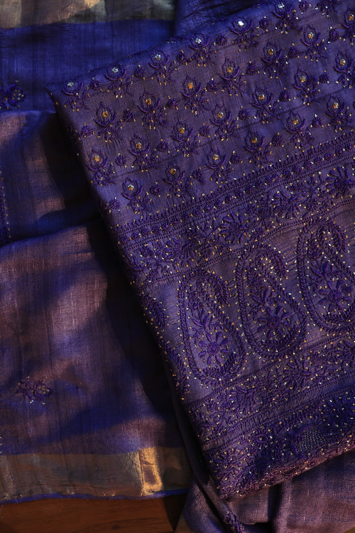 Roheen Tussar Tussar Silk Chikankari Fabric