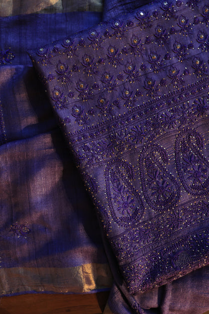 Roheen Tussar Tussar Silk Chikankari Fabric
