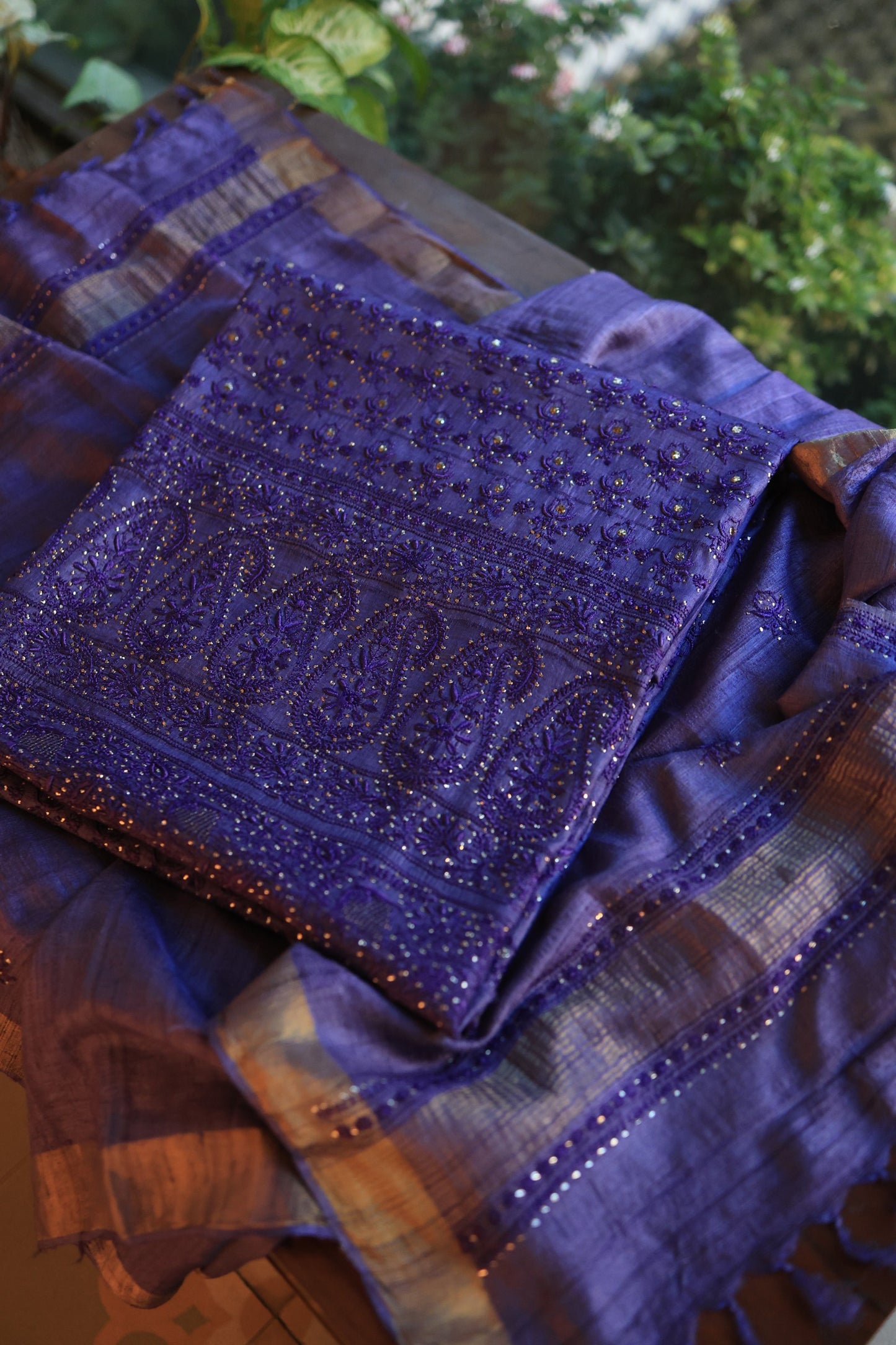 Roheen Tussar Tussar Silk Chikankari Fabric