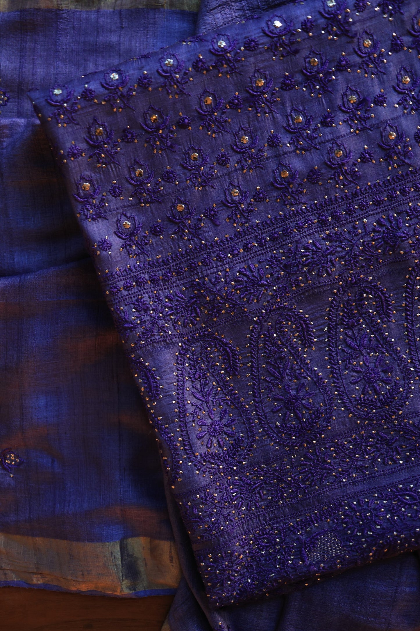 Roheen Tussar Tussar Silk Chikankari Fabric
