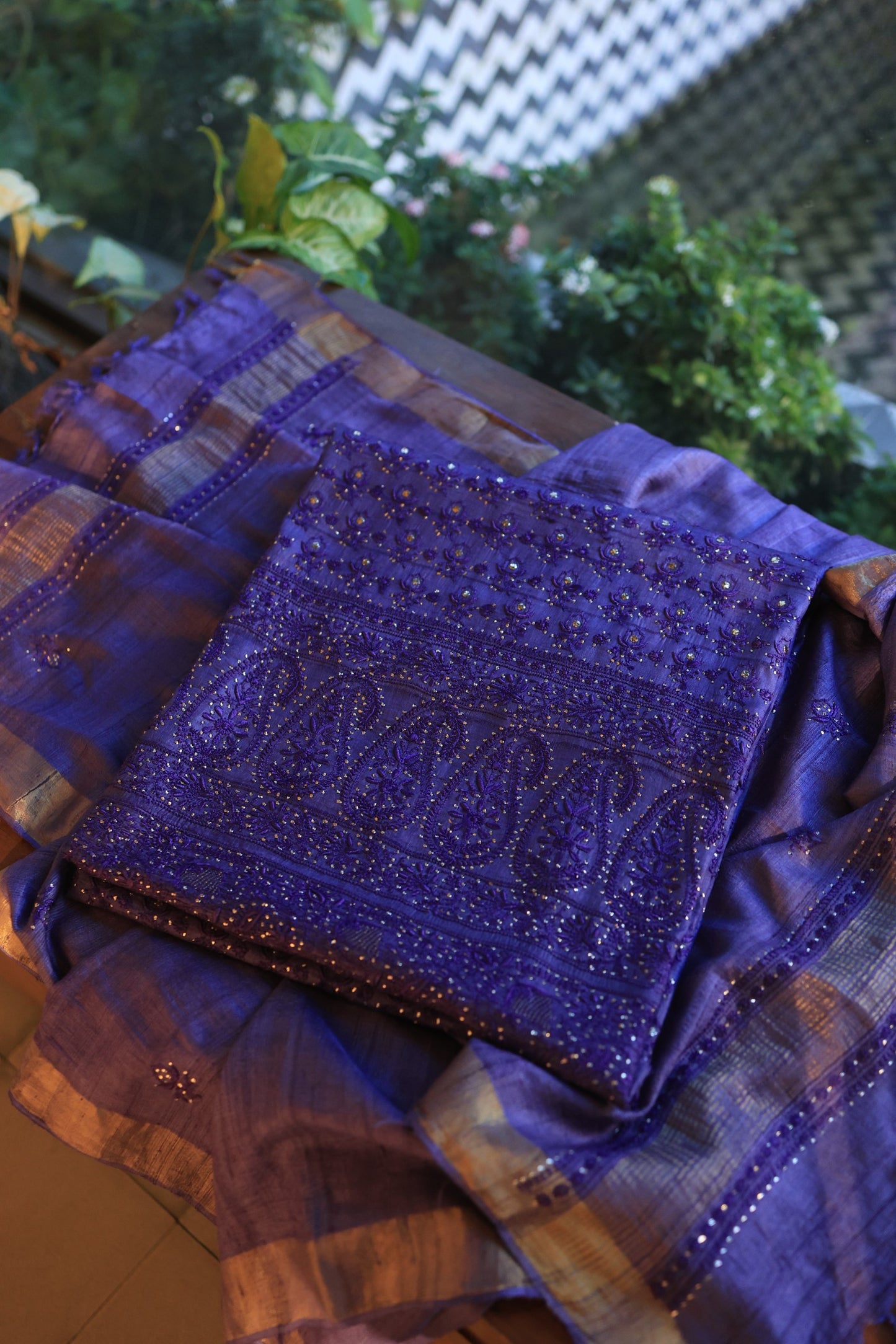 Roheen Tussar Tussar Silk Chikankari Fabric
