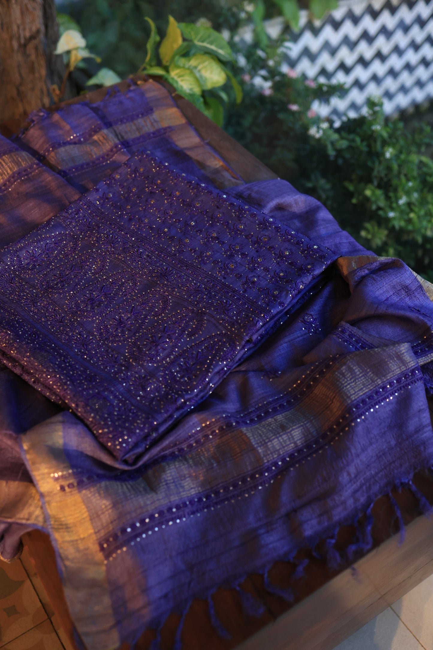 Roheen Tussar Tussar Silk Chikankari Fabric