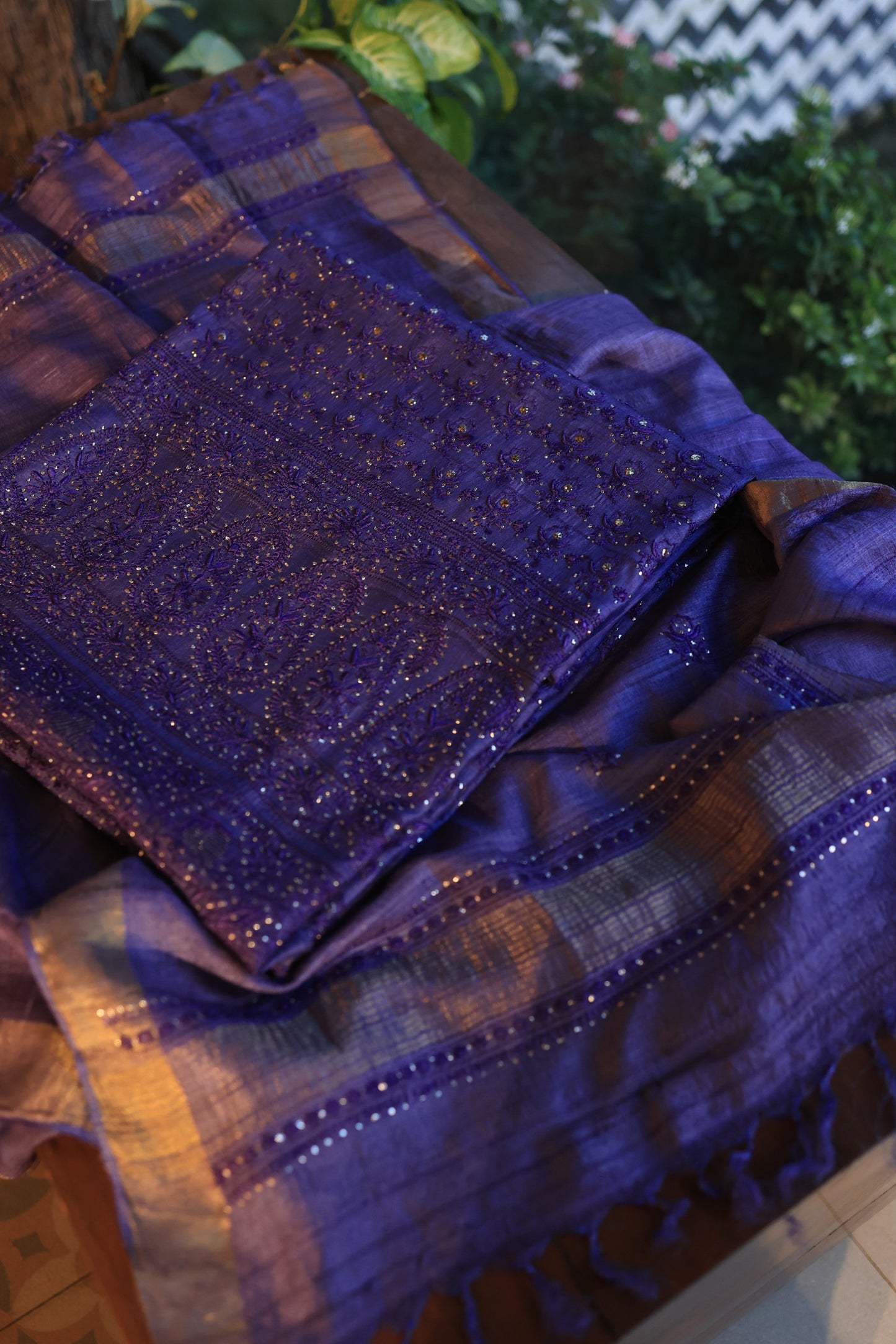 Roheen Tussar Tussar Silk Chikankari Fabric