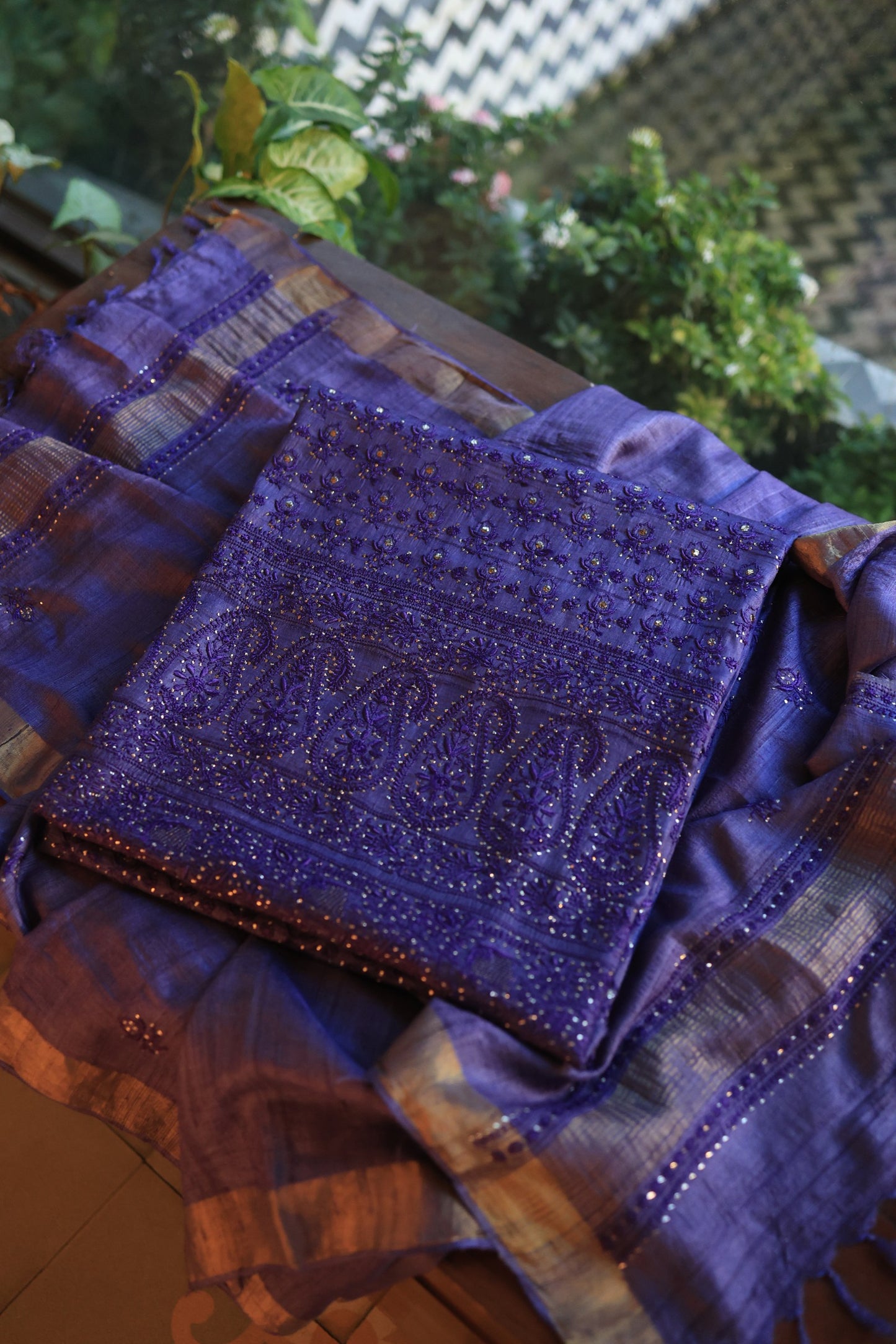 Roheen Tussar Tussar Silk Chikankari Fabric