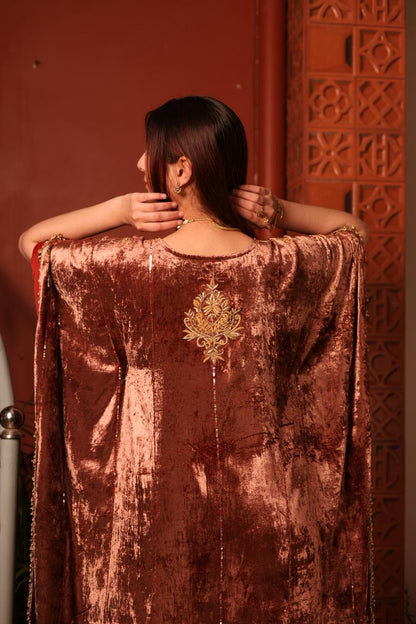 Rose Gold Shade Silk Velvet Zardozi Kaftans