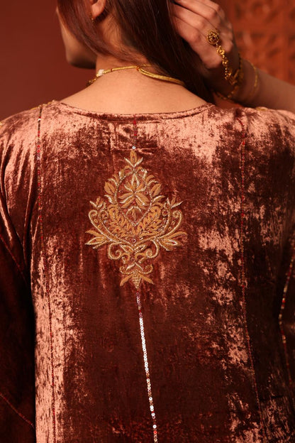 Rose Gold Shade Silk Velvet Zardozi Kaftans