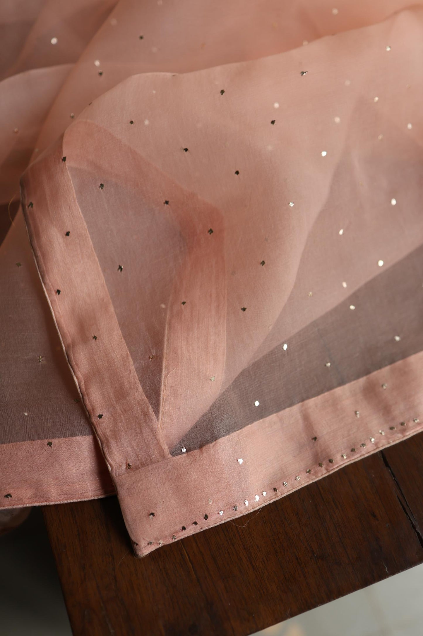 Rose Peach Shade Noor Organza Silk Chikankari Unstitched Kurta Dupatta Set