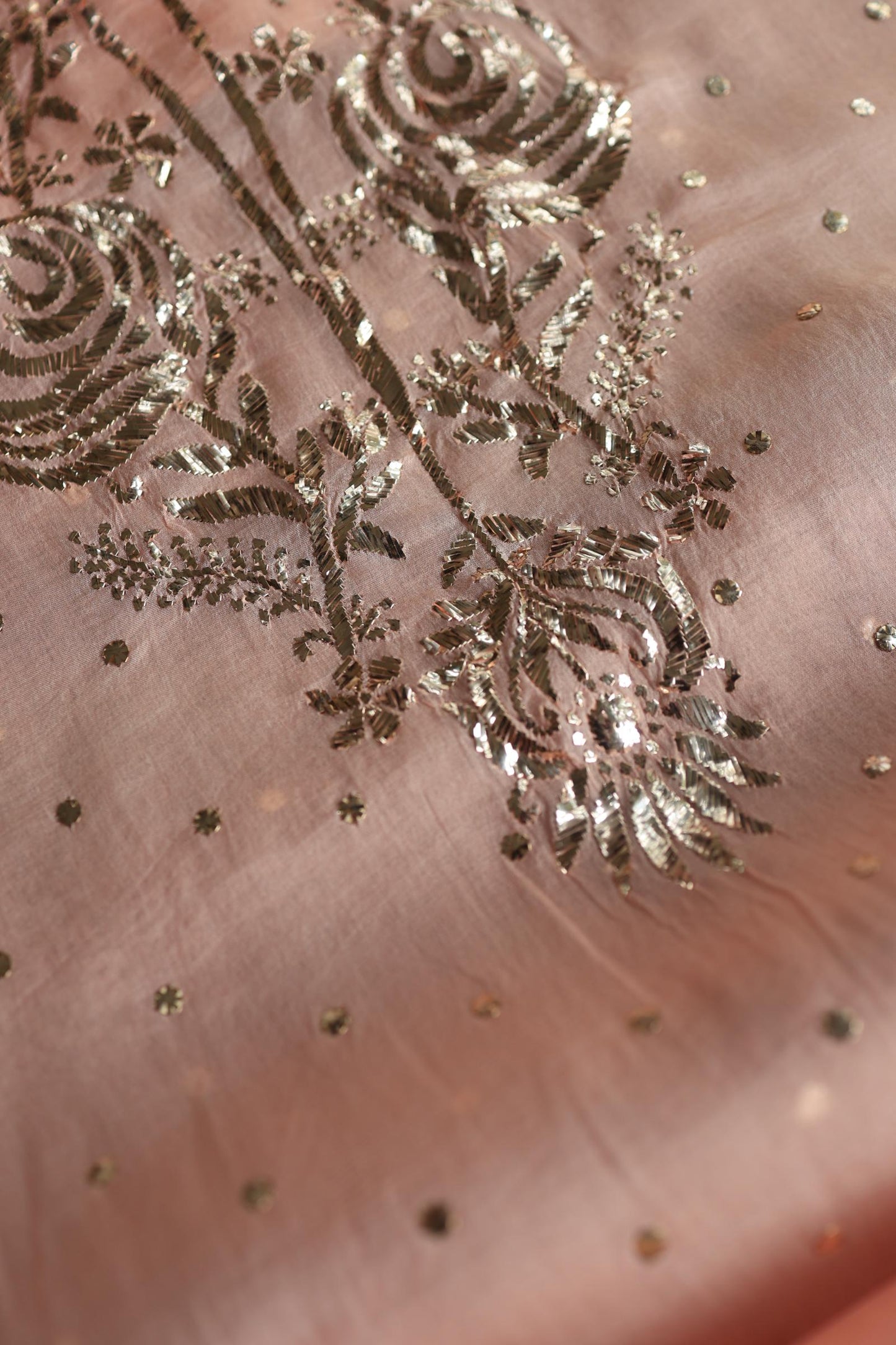 Rose Peach Shade Noor Organza Silk Chikankari Unstitched Kurta Dupatta Set