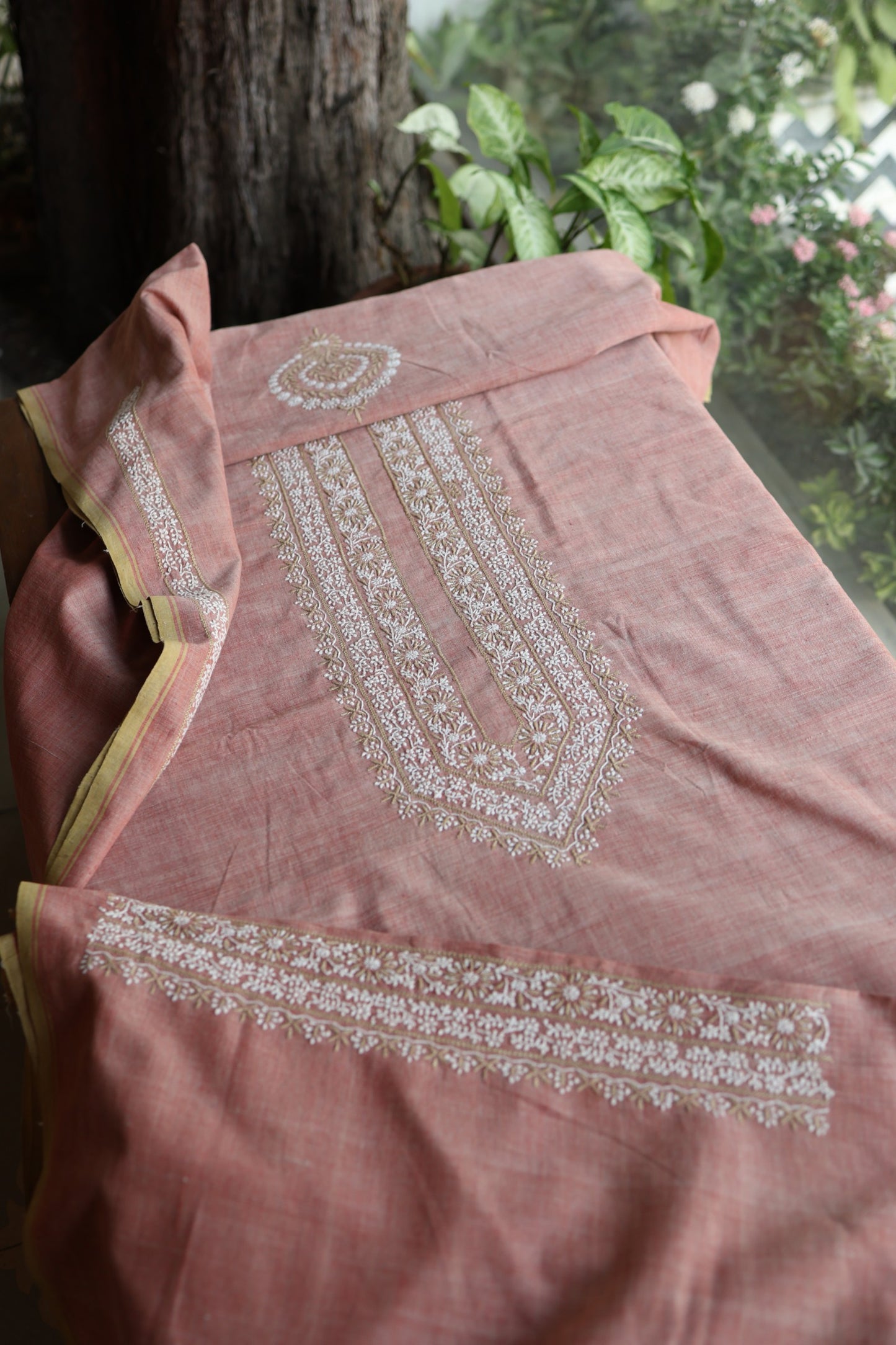 Rose Pink Shade Malkha Handspun Khadi Kurtas Unisex Fabric