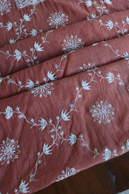 Rose Taupe Mal Chanderi Silk Chikankari With Sequins Unstitched Kurta Dupatta Set