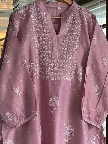 Rose Taupe Shade Tissue Silk Chikankari Co-Ord Set