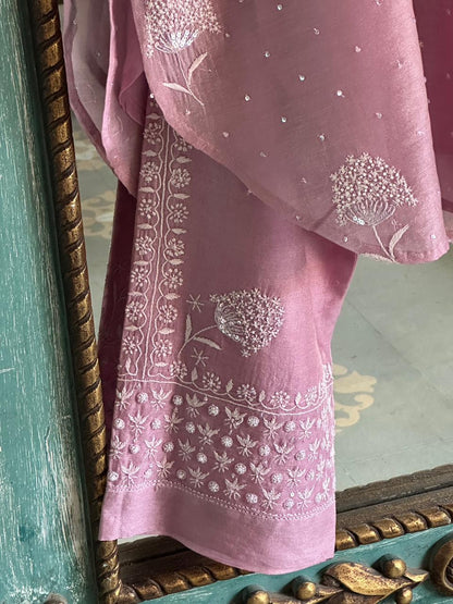 Rose Taupe Shade Tissue Silk Chikankari Co-Ord Set