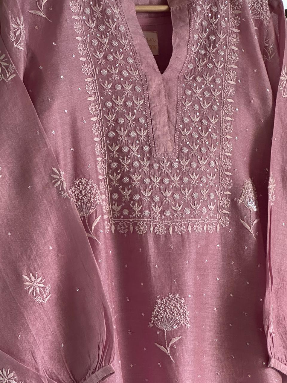 Rose Taupe Shade Tissue Silk Chikankari Co-Ord Set