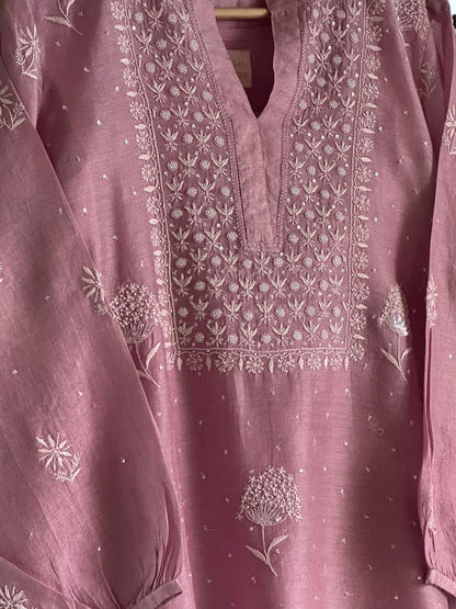 Rose Taupe Shade Tissue Silk Chikankari Co-Ord Set