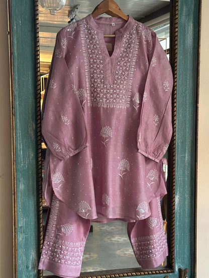 Rose Taupe Shade Tissue Silk Chikankari Co-Ord Set
