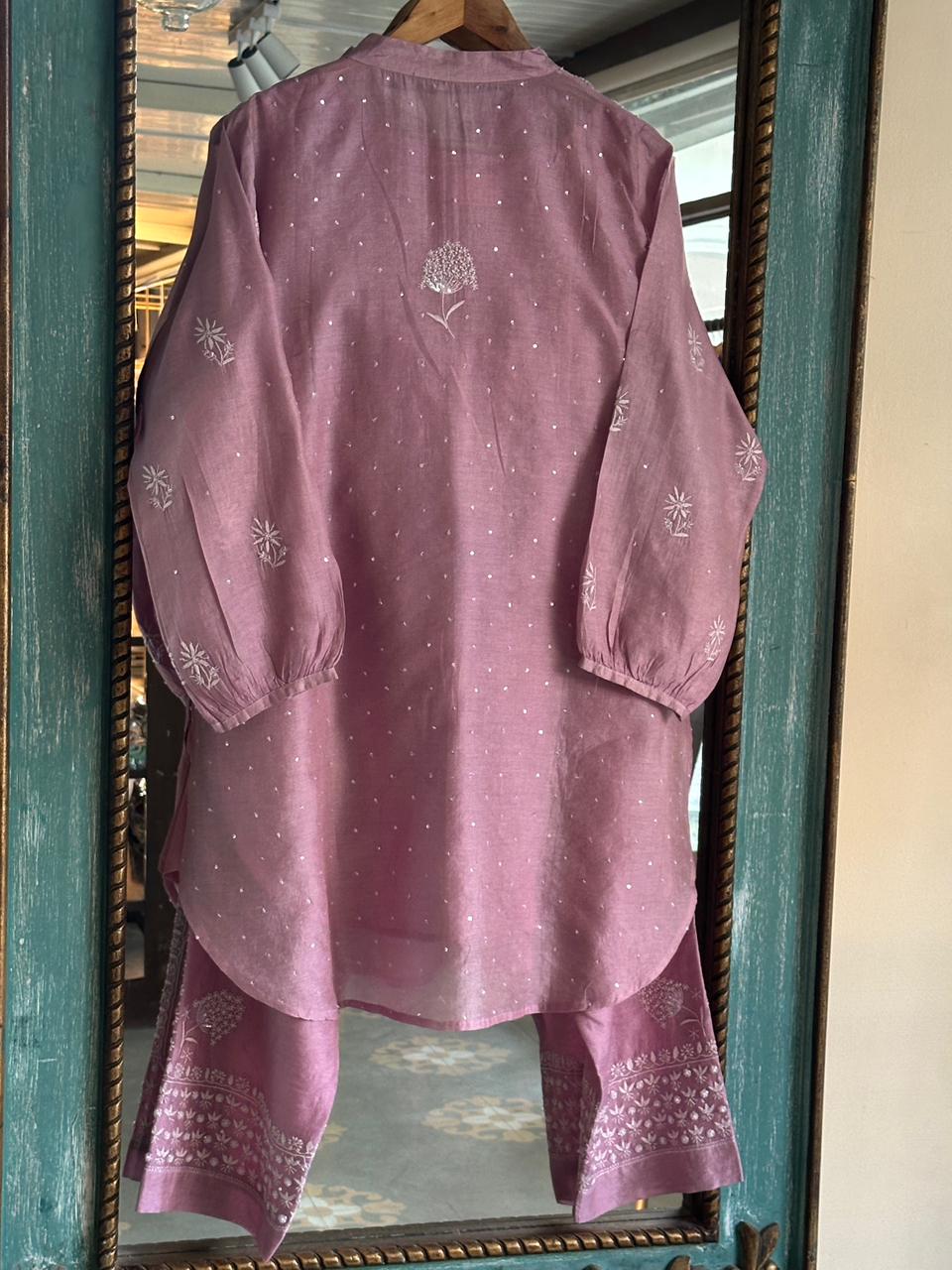 Rose Taupe Shade Tissue Silk Chikankari Co-Ord Set