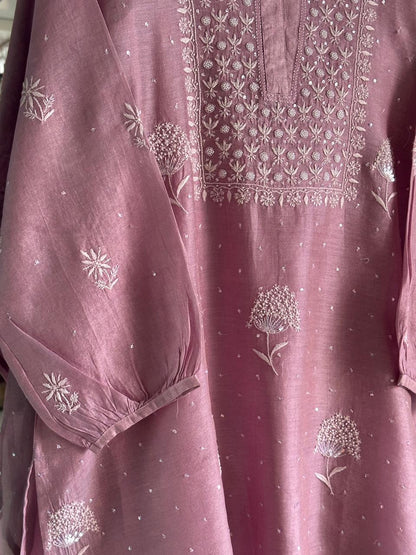 Rose Taupe Shade Tissue Silk Chikankari Co-Ord Set