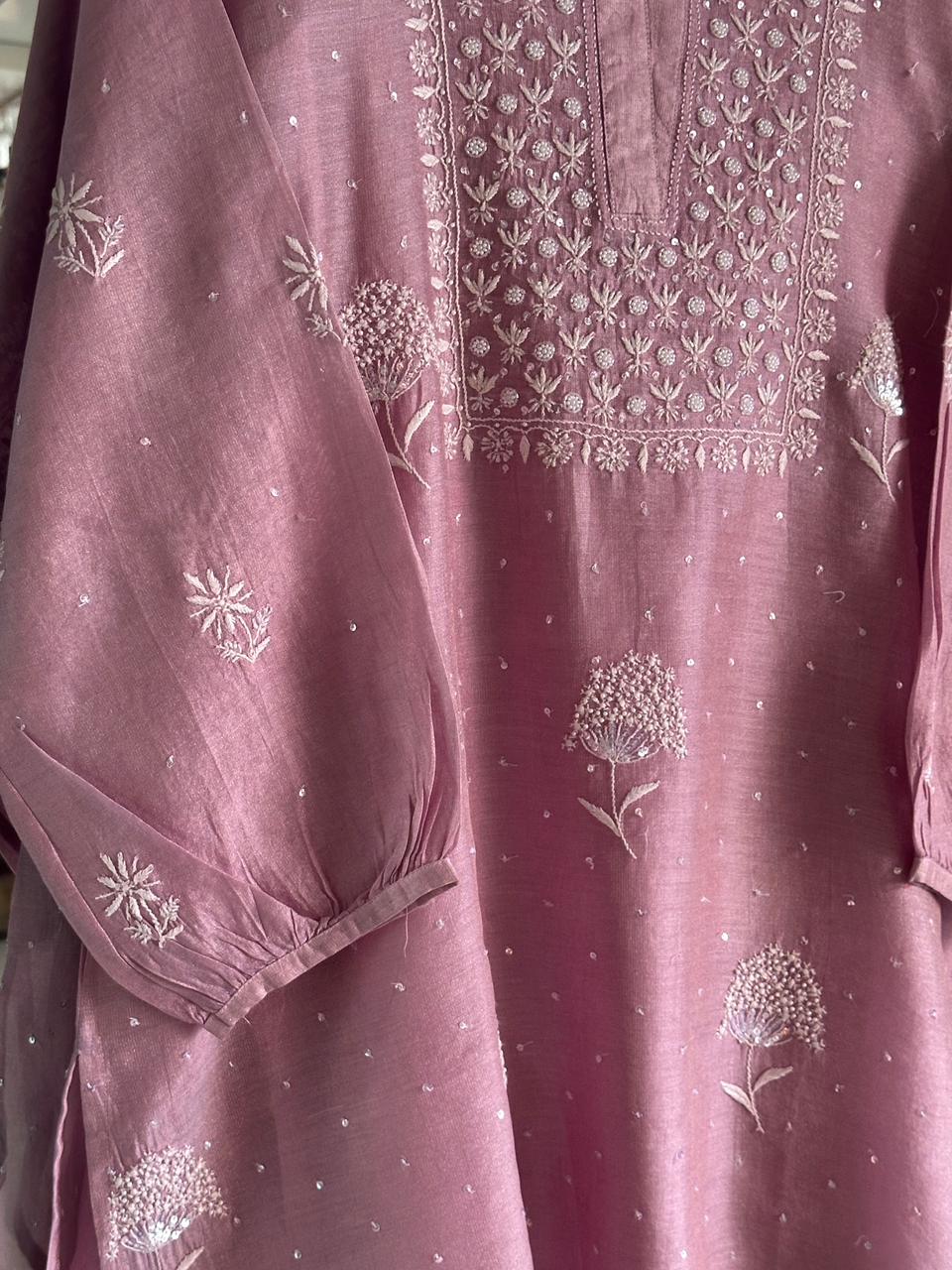 Rose Taupe Shade Tissue Silk Chikankari Co-Ord Set
