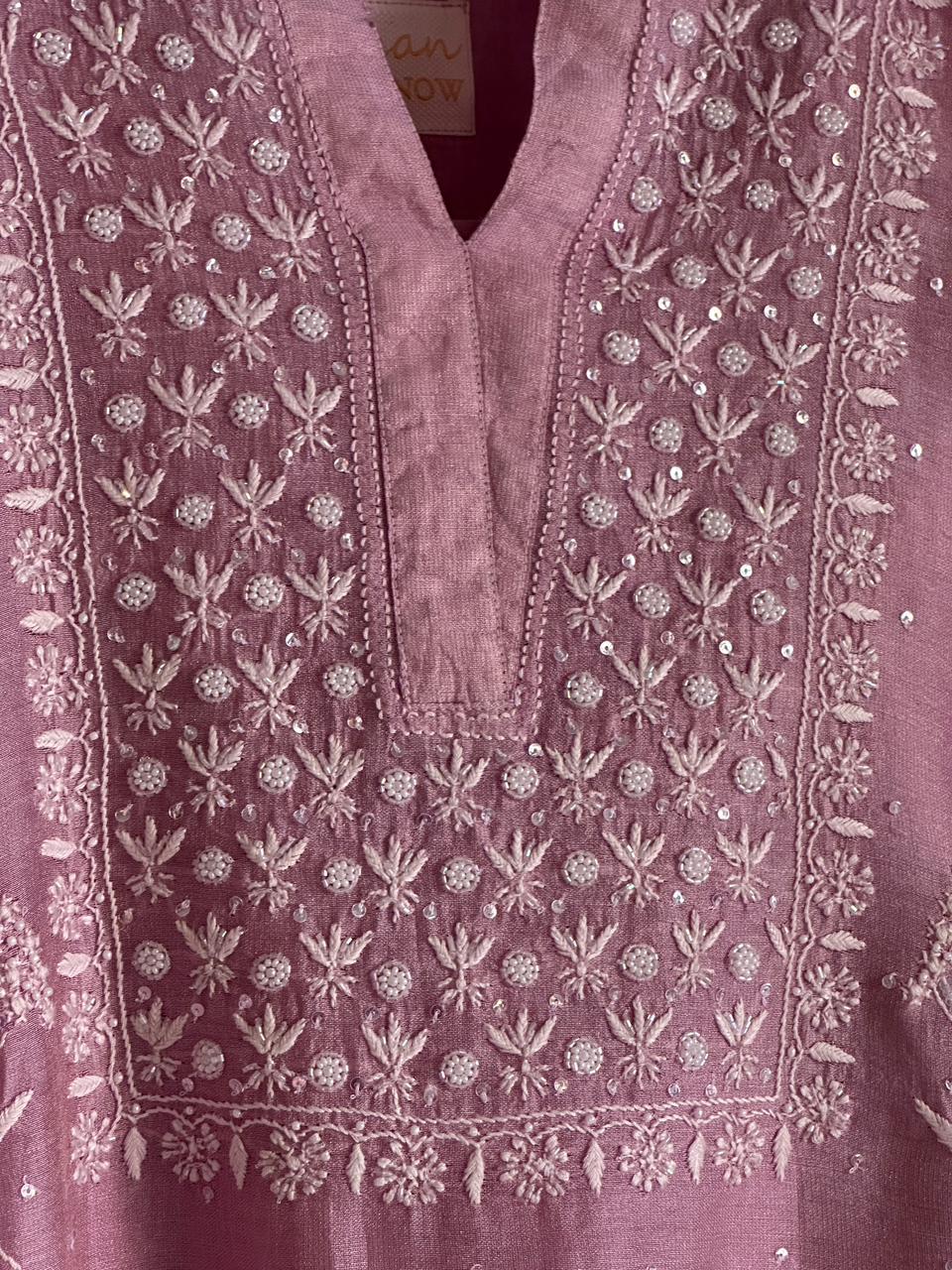 Rose Taupe Shade Tissue Silk Chikankari Co-Ord Set