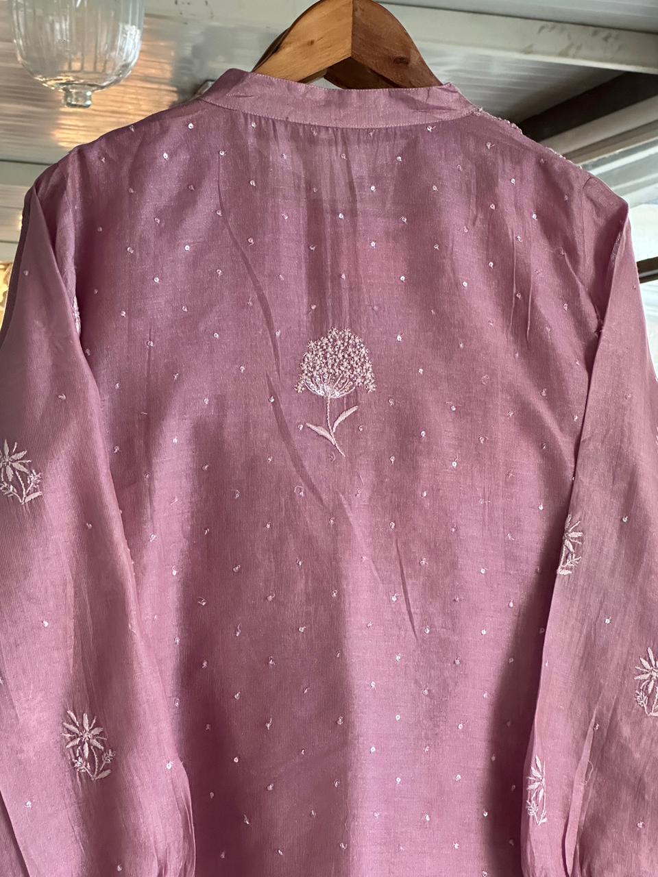 Rose Taupe Shade Tissue Silk Chikankari Co-Ord Set