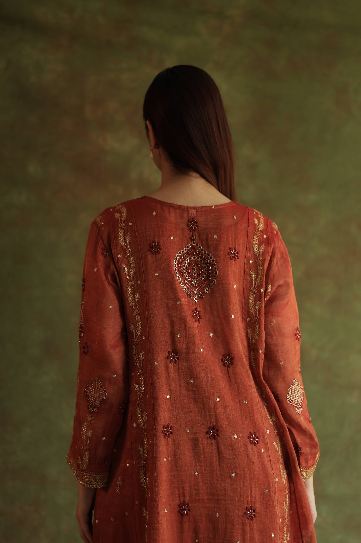 Rose Taupe Shade Tissue Silk Chikankari With Ari Work Kurta Dupatta Set