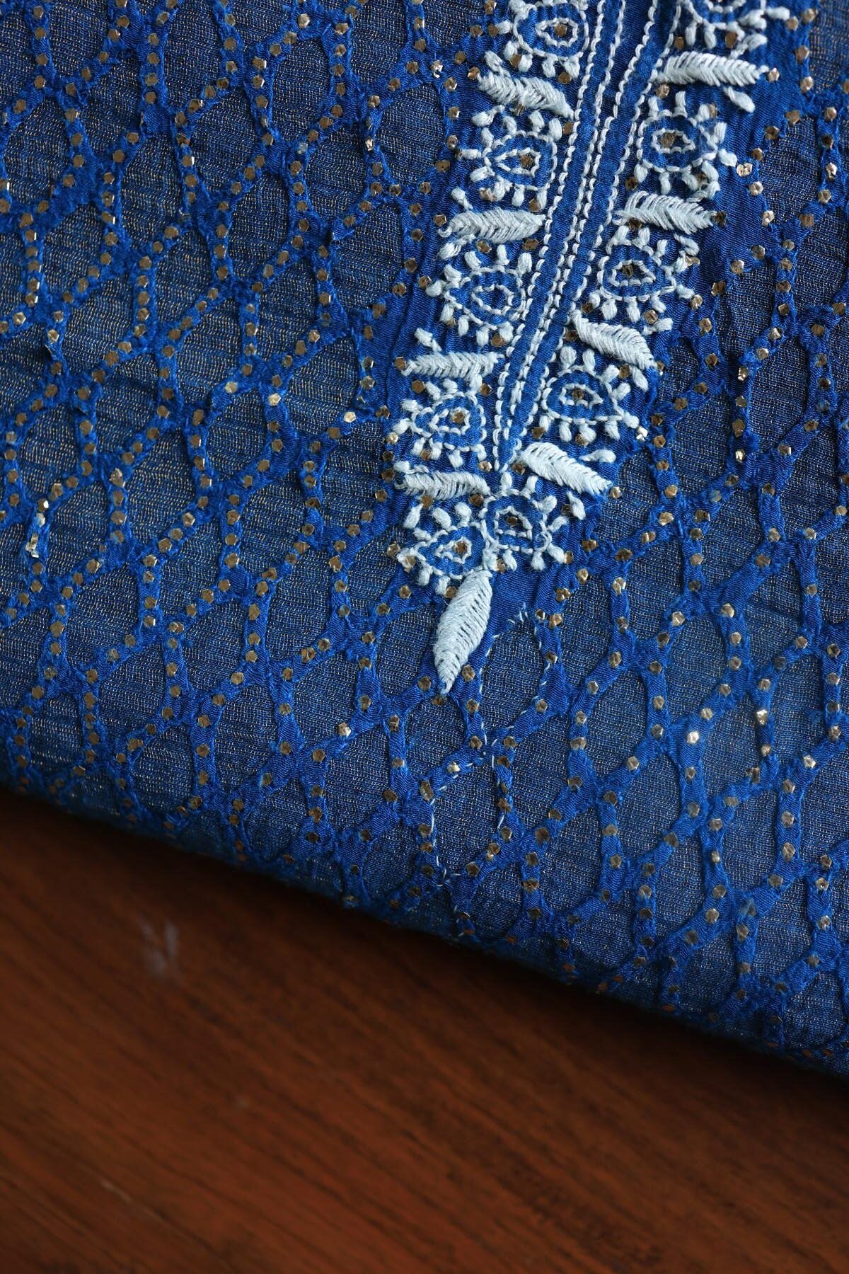 Royal Blue Daraz Chanderi Chikankari Kurta Fabrics